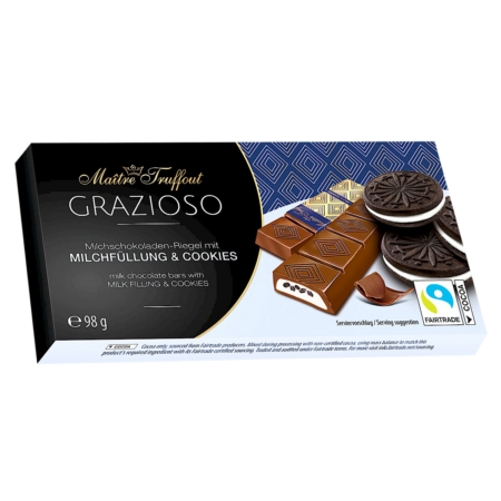 Maître Truffout Grazioso Milk Chocolate Bars with Milk Filling & Cookies Product Image
