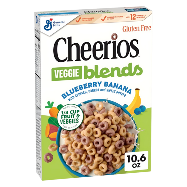 General Mills Sweetened Oat & Corn Cereal Cheerios Veggie Blends Blueberry Banana with Spinach, Carrot and Sweet Potato