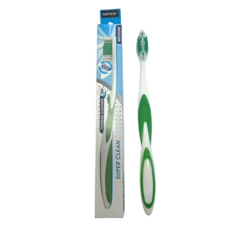 Sence Toothbrush + Tongue Cleaner Super Clean Medium Green Product Image