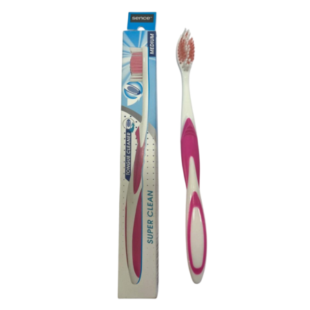Sence Toothbrush + Tongue Cleaner Super Clean Medium Pink Product Image